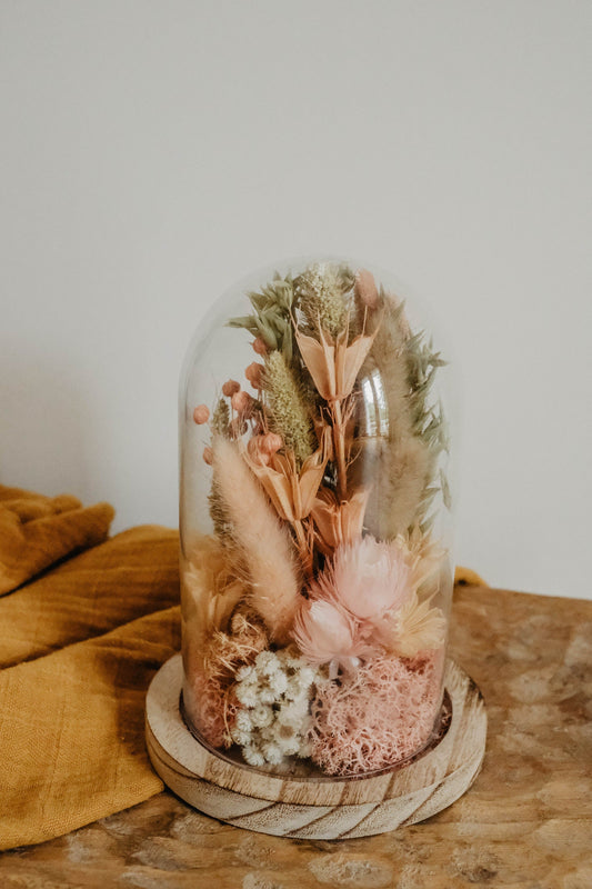 Cloche " VAIANA " Décoration d'interieur en fleurs séchées rose / vert / nature Product vendor