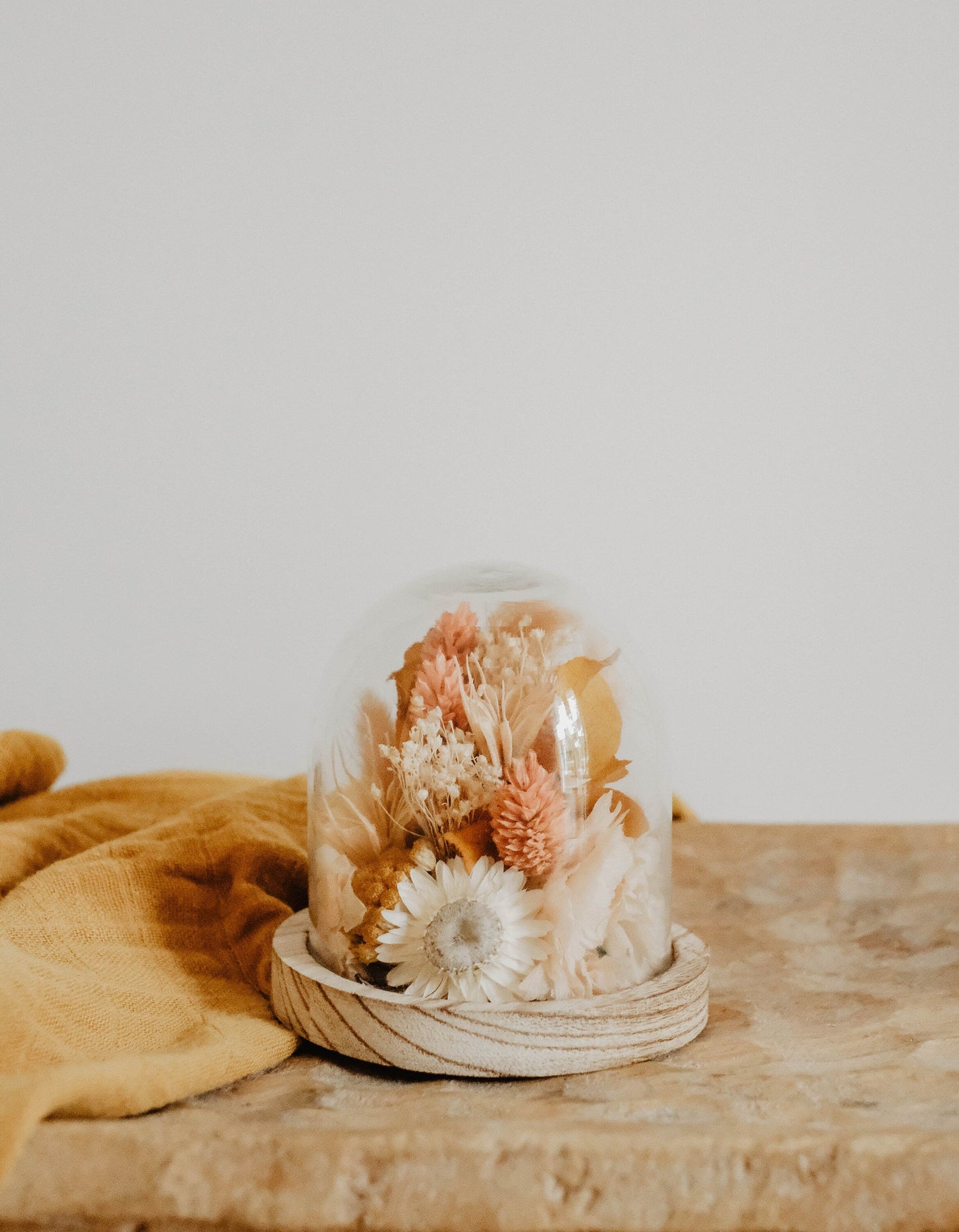 Cloche " CHARLY " décoration fleurs séchées, beige, nude, moutarde Product vendor