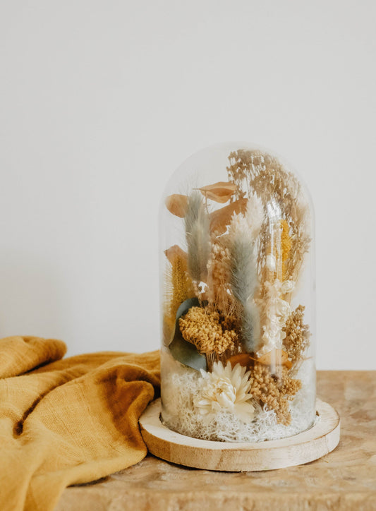 Cloche " BLOOM " décoration d'interieur en fleurs séchées, moutarde / beige / bleu Product vendor