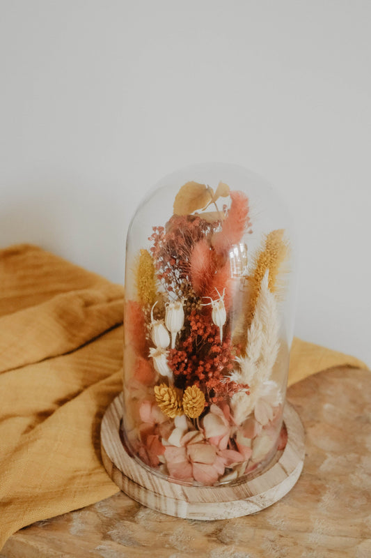 Cloche " ÉTÉ INDIEN" décoration d'interieur en fleurs séchées vieux rose / beige / moutarde Product vendor