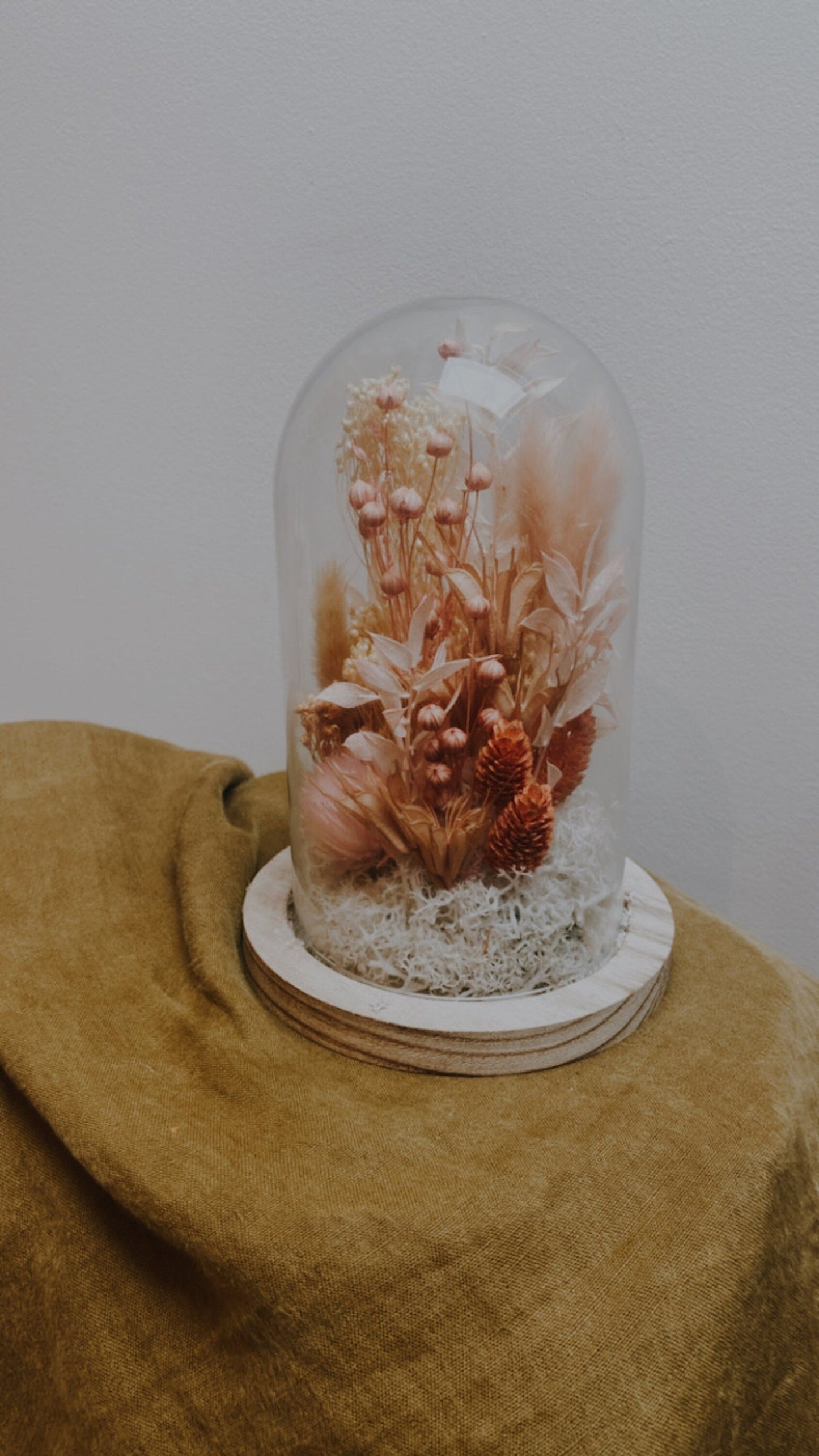 Cloche " SANDRO " décoration d' intérieur en fleurs séchées rose, corail, poudre, nude Product vendor