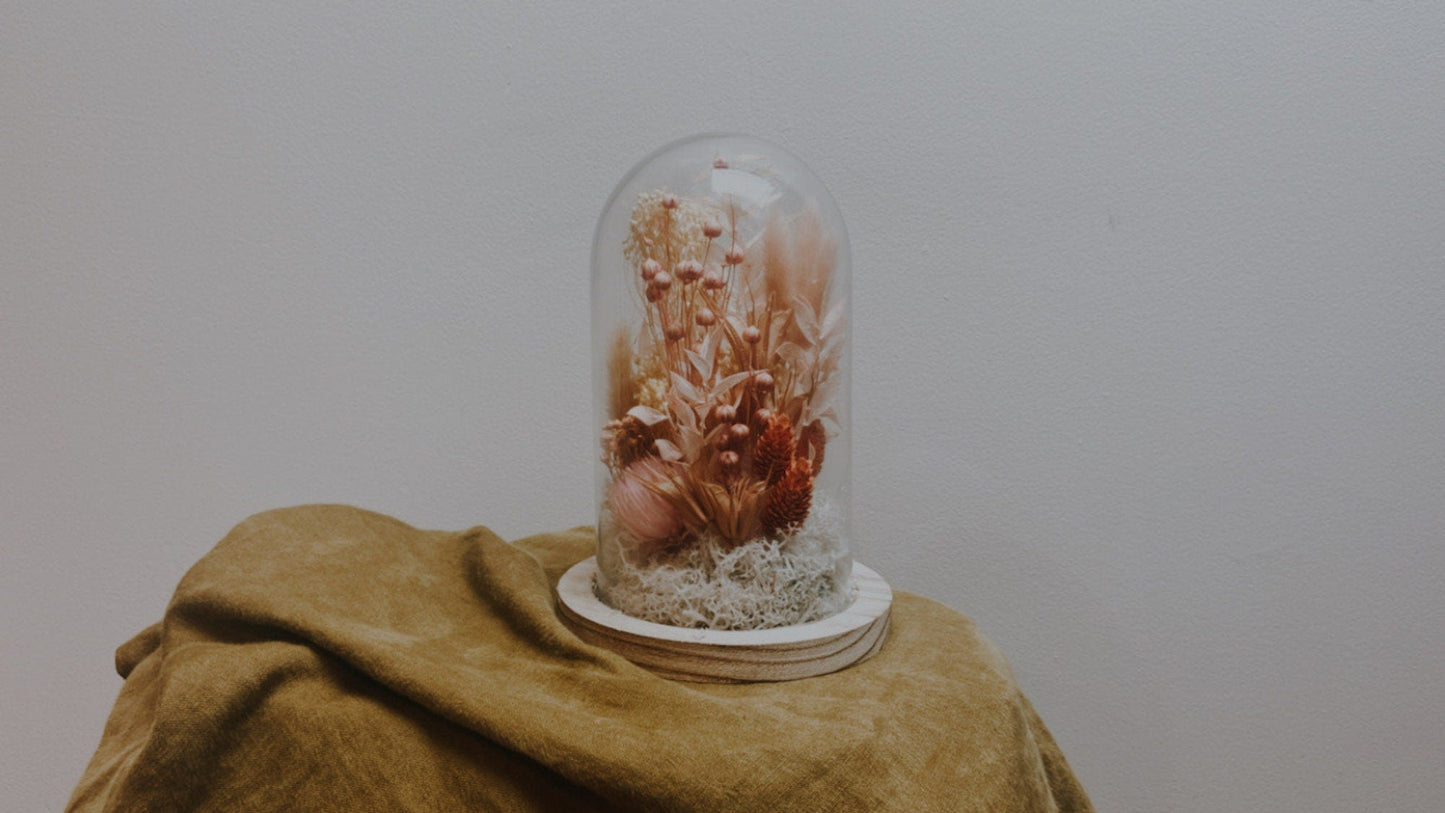 Cloche " SANDRO " décoration d' intérieur en fleurs séchées rose, corail, poudre, nude Product vendor