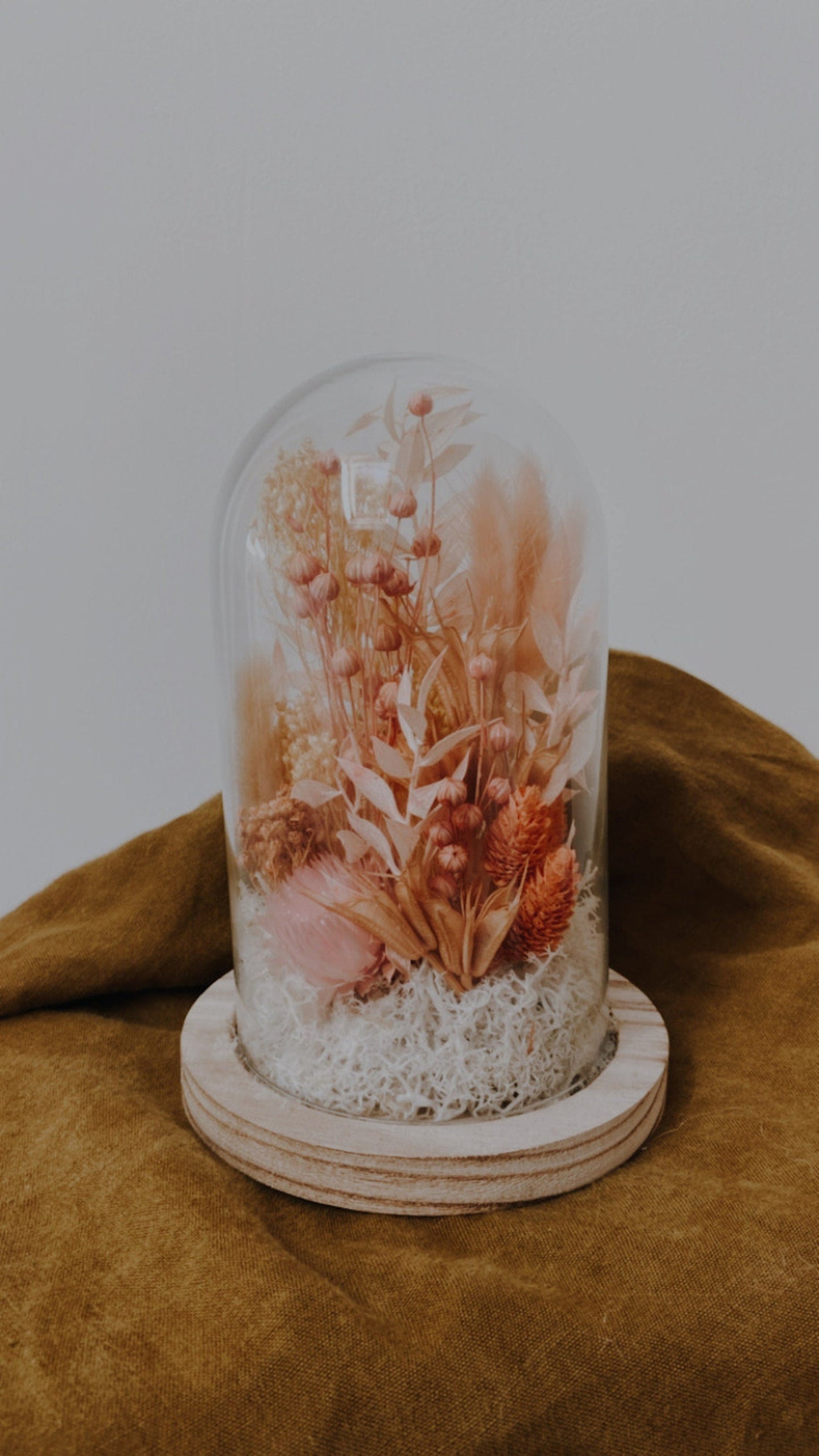 Cloche " SANDRO " décoration d' intérieur en fleurs séchées rose, corail, poudre, nude Product vendor