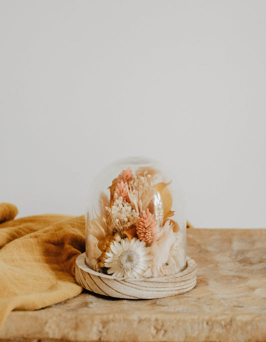 Cloche  " CHARLY " décoration fleurs séchées, beige, nude, moutarde Product vendor
