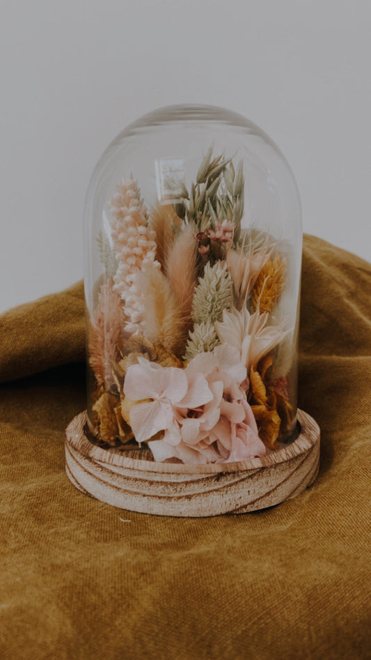 Cloche " JANE " décoration d'intérieur en fleurs séchées, vert, rose, beige, nude Product vendor