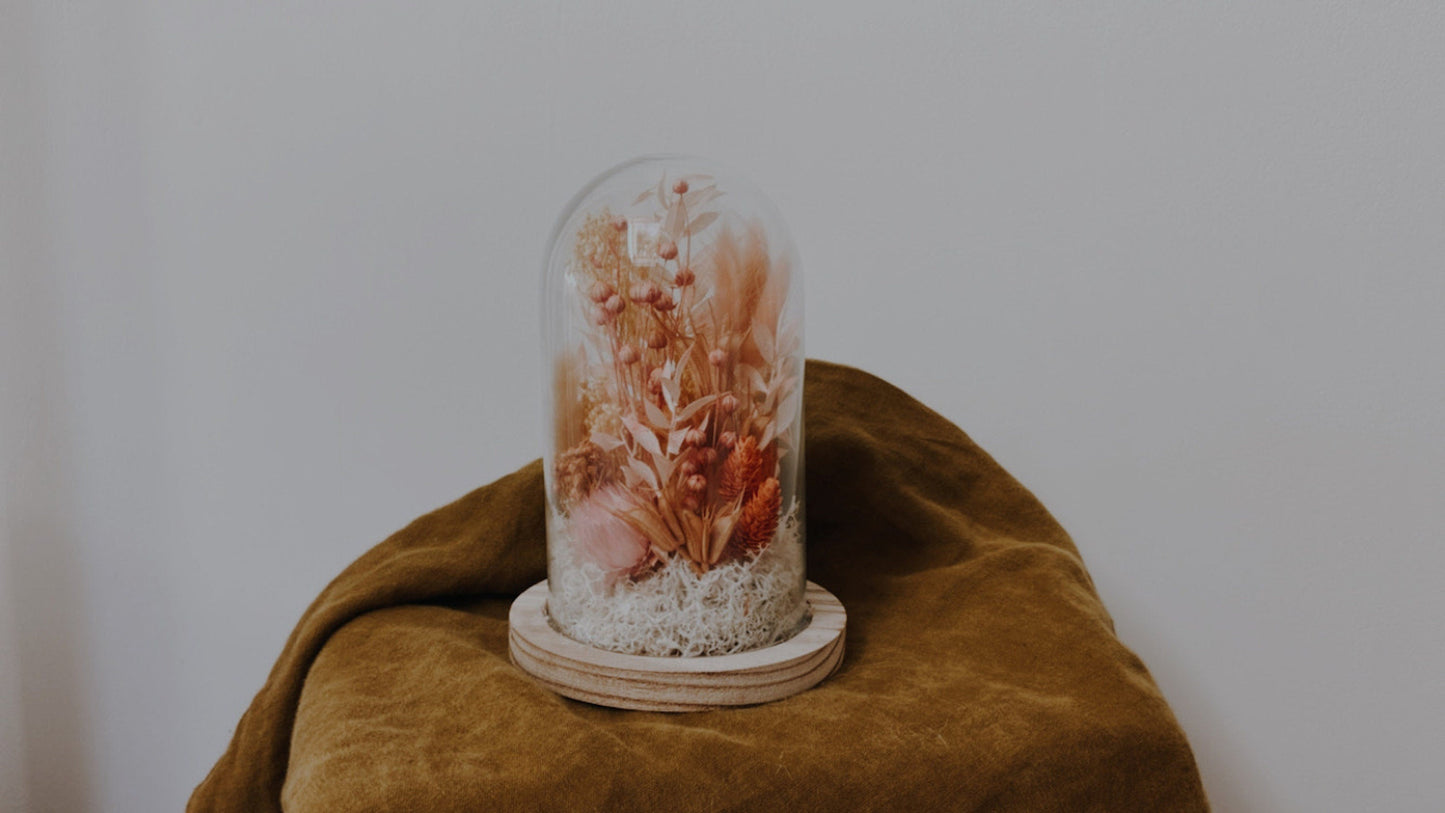 Cloche " SANDRO " décoration d' intérieur en fleurs séchées rose, corail, poudre, nude Product vendor