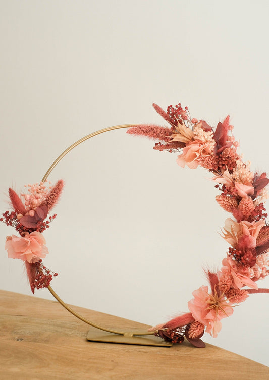 Décoration fleurs séchées COURONNE " ALMA " décorarion d'intérieur rose, poudre, corail Product vendor